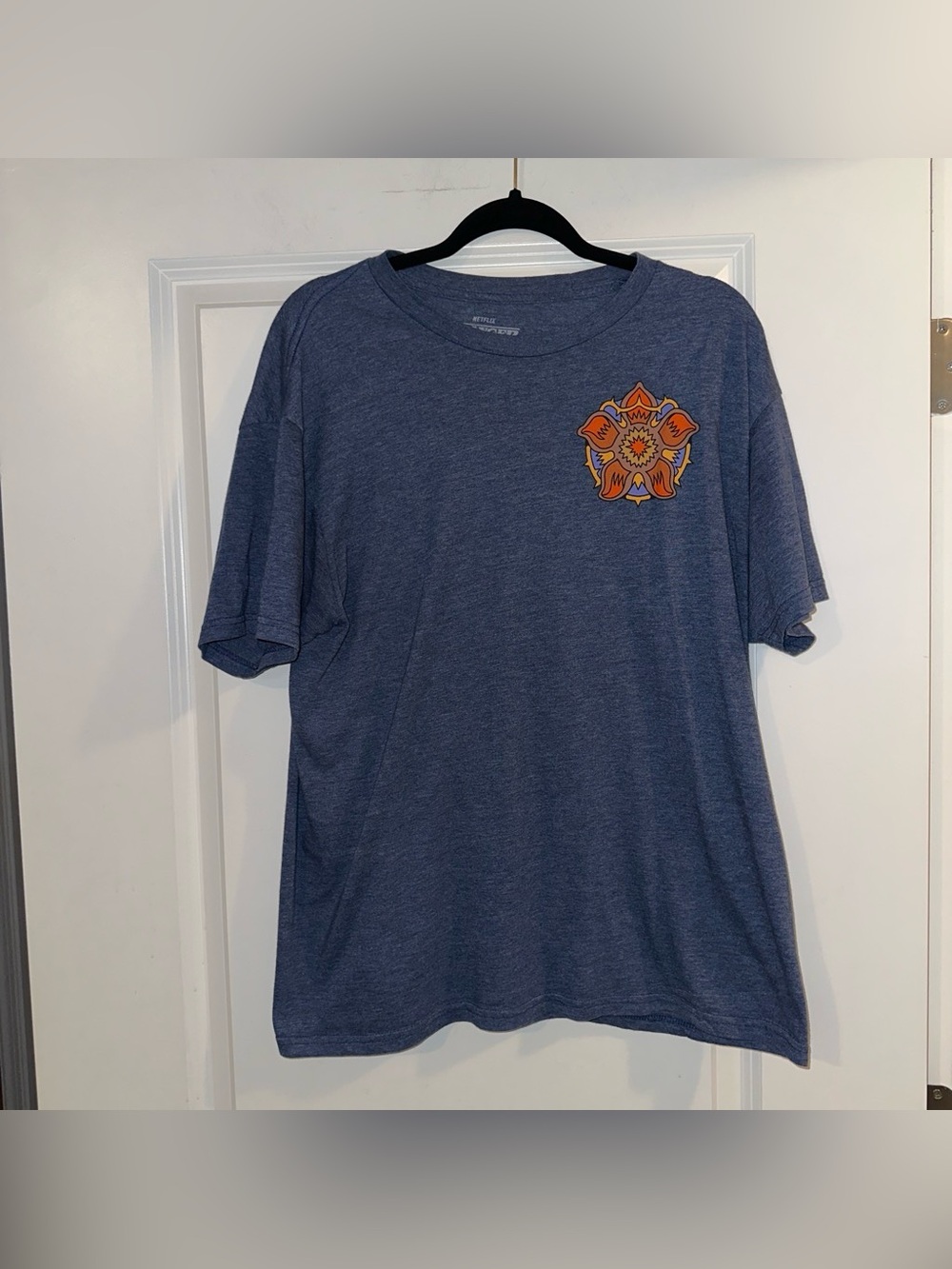 Stranger Things Navy Blue Graphic Tee Shirt with Front and Back Graphic - Size L